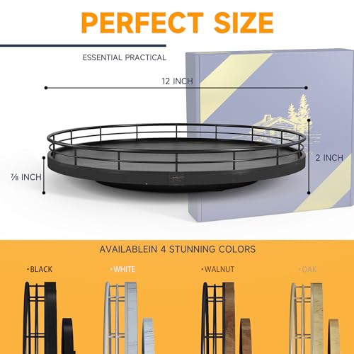 12" Oak Bathroom Vanity Tray Turntable for Perfume Candle, Round Wooden Decorative Tray for Kitchen Sink Countertop Organizer, Bathroom Counter Organizer for Skincare Makeup, Farmhouse Black Gold - color: Black, size: 12 inches