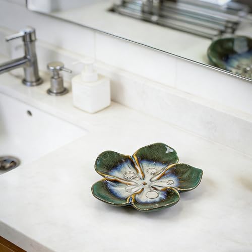 SEEDUSTRY Ceramic Jewelry Tray, Petal Ring Dish, Small Ceramic Jewelry Trinket Holder, Desktop Decoration, Dainty‌ Plate for Rings, Earrings, Necklace, Gifts for Mother Girlfriend Daughter Sister - color: Ink Green