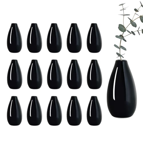 Modern Black Small Ceramic Vase Set of 16 for Living Room Bedroom 4.13'' Minimalist Fresh Flower Vases for Home Decor Office Fireplace Centerpieces Nordic Style Gift for Fake Plant 16 Pack - color: 16 Pack Black - Style 2
