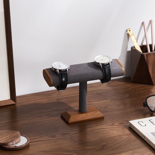 Oirlv Solid Wood T-Bar Watch Display Stand Jewelry Organizer Holder for Watch Bracelet Countertop Table Top Jewelry Tower(Grey) - color: Grey