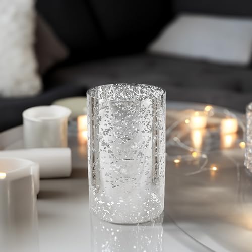WGVI Hurricane Candle Holder Sleeve, W: 4", Ht: 6", Silver Speckled Glass Cylinder Open Both Ends, Chimney Tube Shade, 1 Piece - size: 4x6"H