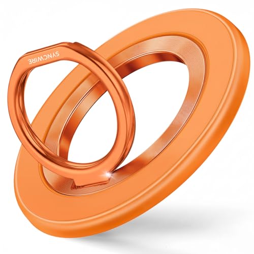 SYNCWIRE Magnetic Phone Ring Holder for MagSafe, 360° Rotation Cell Phone Grip Stand Finger Ring Kickstand Two-Sided Magnet Compatible with iPhone 17 Pro Max 16 15 14 13 12 MagSafe Accessories - color: Single Ring-1PCS-Cosmic Orange