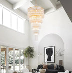 Large Gold Glass Chandelier, 5-Tier Modern Chandelier Light Fixture for High Ceiling Foyer Entryway Luxury Staircase Living Room Golden H49 D27.5 - size: Long Gold (27.5" x 49")
