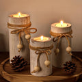 MelonBoat White Pillar Candle Holder:Farmhouse Candle Holders with Battery Operated Candles, Farmhouse Decor with Flameless LED Candles, Wood Centerpieces for Table 3-Pack for Holiday Party Home Decor