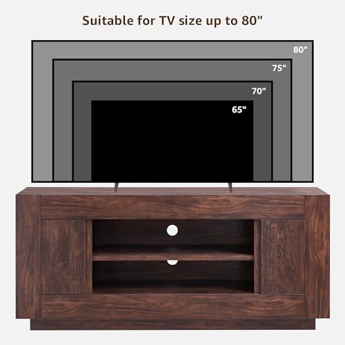 OKD Modern 70" TV Stand, Entertainment Center for TVs Up to 80", Media Console with Large Open Storage & Side Cabinets, Thick Wood Design for Living Room, Dark Walnut - color: Dark Walnut