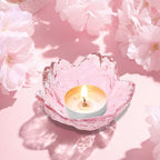 Glass Votive Candle Holders,Glass Seasoning Dishes,Cherry-Blossom Tea Bag Holders,Pink Flower Snack Dip Bowls,Set of 6 Tealight Pillar Trays for Party Housewarming Christmas Valentine Wedding Decor