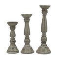 Solid Wood Candle Pillar Holder - Set of 3 Handcarved Candlestick Holder Stand - Boho Rustic Holiday Table Centerpiece Farmhouse Mantle - 17" 14" 11" H - Antique Charcoal Grey Distressed -COTTON CRAFT