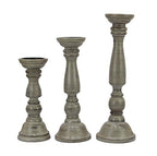 Solid Wood Candle Pillar Holder - Set of 3 Handcarved Candlestick Holder Stand - Boho Rustic Holiday Table Centerpiece Farmhouse Mantle - 17" 14" 11" H - Antique Charcoal Grey Distressed -COTTON CRAFT