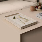 BUICCE Rectangular Decorative Serving Tray,Modern Travertine Large Coffee Table Tray