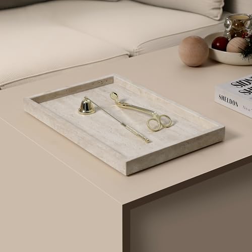BUICCE Rectangular Decorative Serving Tray,Modern Travertine Large Coffee Table Tray