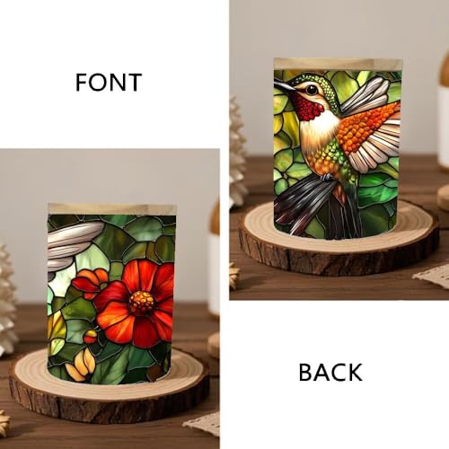 Stained Glass Hummingbird Tealight Candle Holders Memorial Candlesticks with Battery Operated, Colorful Glass Flower Full Wrap Tea Light Candle Jar LED Holder Votive jar for Memorials - color: Hummingbird