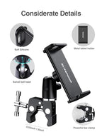 elitehood Metal iPad Holder for Mic Stand, 360° Adjustable Mic Stand Tablet Holder, Aluminum iPad Mount for Music Microphone Stand, Compatible with 4.7-13" Tablets and Cell Phones - size: 4.5in - Single Ball Joint