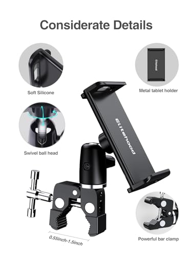 elitehood Metal iPad Holder for Mic Stand, 360° Adjustable Mic Stand Tablet Holder, Aluminum iPad Mount for Music Microphone Stand, Compatible with 4.7-13" Tablets and Cell Phones - size: 4.5in - Single Ball Joint