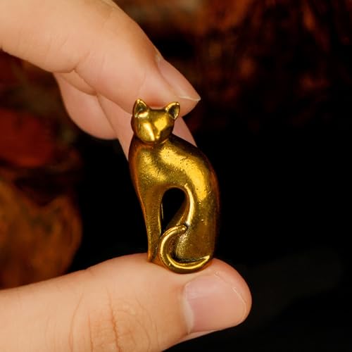 CHOVY 100% Solid Brass Cat Figurine - Vintage Collectible Sculpture Art Deco Inspired Ornament for Oddities Curiosities Enthusiasts Handcrafted Soft-Sitting Pose with Retro Patina Decorative Statue - color: Mellow Cat
