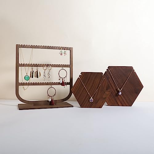 GemeShou wooden hanging jewelry organizer, walnut jewelry display holder for selling, dangle necklace storage shelf, 3 tier earring display stands for selling【Jewelry shelf-3 tier】