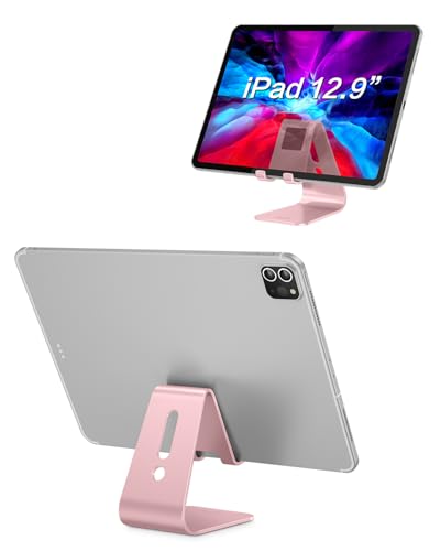 OMOTON Upgraded Aluminum Cell Phone Stand for Desk, C1 Durable Cellphone Dock with Protective Pads, Smart Stand Designed for iPhone17, 16/15/14/13 Pro Max Air, iPad mini, Android Phones,Rose Gold - color: Rose Gold