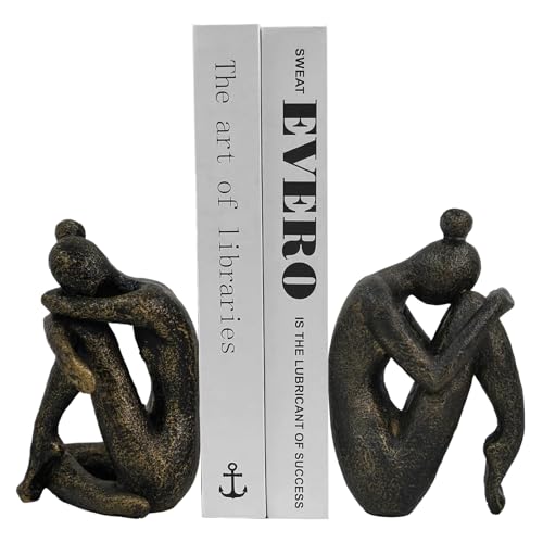1 Pair Thinker Decorative Bookends for Shelves, Heavy-Duty Book Ends Holder, Resin Book Stopper for Office Home Living Room Decor - color: Thinker-b