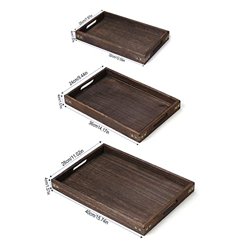 Ochine Rustic Wooden Serving Trays Bamboo Serving Tray Wood Serving Tray with Handles Rectangular Wooden Breakfast Tray Ottoman Tray Multipurpose Trays for Breakfast, Coffee Table/Butler & More - size: Large