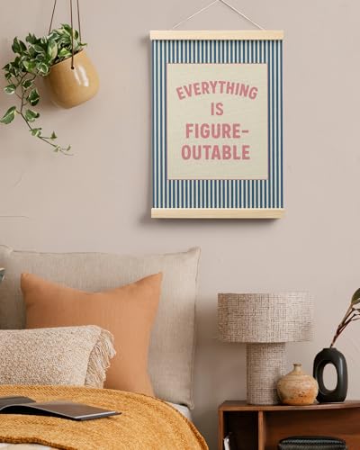 FGFK Everything is Figureoutable Positive Affirmations Wall Art Poster Hanger Frame, Retro Pink and Blue Inspirational Striped Canvas Prints Framed Wall Decor for Office Classroom Home, 12x16 Inch - color: Retro Pink and Blue