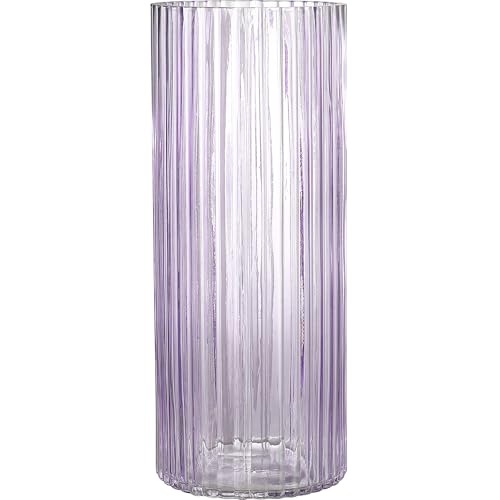 Purple Glass Vase for Flowers, Ribbed Glass Vase for Tulips, Modern Purple Vases, Tall Cylinder Glass Vases for Living Room, Bedroom, Dining Table, Office, Wedding, Bookshelf, 12 Inches - color: Purple, size: 12''