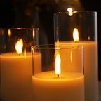 Eywamage Clear Glass Flameless Candles with Remote Timer, Flickering Battery LED Pillar Candles Set of 3 - color: Clear