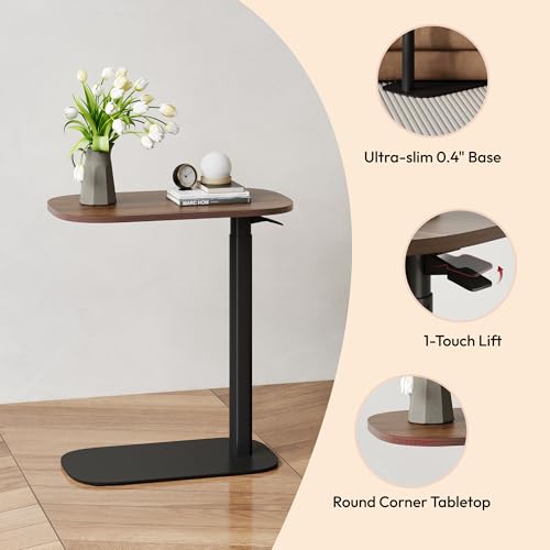 SANODESK Adjustable Overbed Bedside Table Pneumatic Adjustable Height Laptop Computer Standing Desk Cart with Tray, Hospital and Home Use(23.6" W x 13.8" D, Walnut) - color: Walnut, size: Xsmall