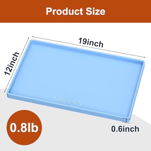 ukeetap Extra Thick Silicone Mat Waterproof with Raised Edge 19” x 12”, BPA Free Non-Slip Dog & Cat Food Mat, Feeding Mat for Food and Water Bowls, Spill Proof Mat to Protect Floors, Blue - color: Blue, size: 19" x 12"