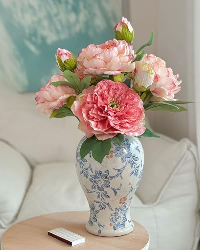 Vintage Blue and White Ceramic Vase, Porcelain Decorative Ginger Jar Flower Vase for Centerpiece Living Room Table Shelf, Chinoiserie Country Decor - color: Multicolor, size: Large