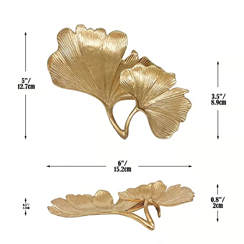 Metal Jewelry Dish, Small Leaf Shaped Ring Holder Jewelry Organizer, Trinket Dish Vanity Tray for Dresser Christmas Birthday Wedding Gifts 2-Tier Ginkgo-Gold - color: 2-Tier Ginkgo-Gold