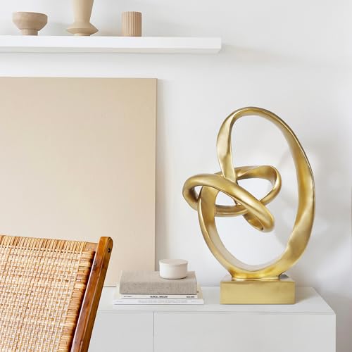 Knot Sculptures, Modern Coffee Table Statues, Abstract Center Piece for Home Office, Dining Living Room Desk Decor, Bookends, 15.5 x 10.5 inch, Gold - color: Gold