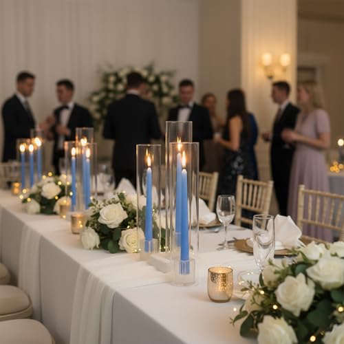 LETINE Hurricane Candle Holders with Ribbed Taper Candle Holders Set of 3(14")- Windproof & Elegant Candle Holder with Glass Cover for Outdoor&Indoors Wedding Centerpieces, Events & Home Decor - color: Clear, size: 14H"-3pcs+3pcs Taper Holder1.57"/2.36"/3