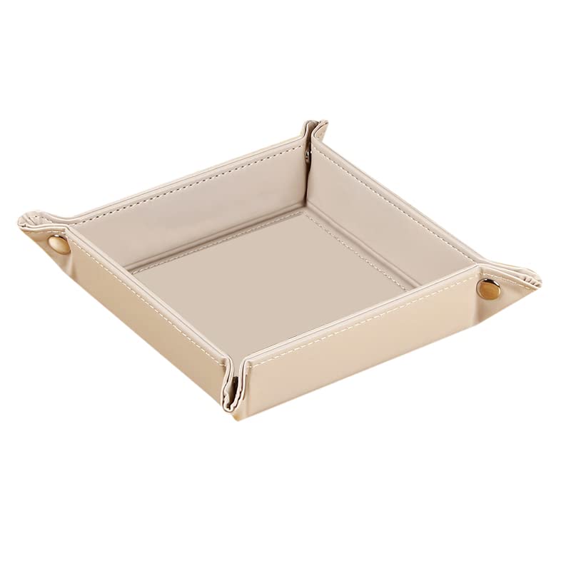 YAPISHI Key Dish Bowl for Men, Entryway Catchall Holder Bedside Table Valet Tray for Pocket Stuff, PU Leather Nightstand Organizer for Dice/Coins/Wallet/Watch/Rings/Sunglasses, Dresser/Coffee Table - color: Beige