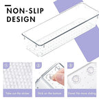 HOUSE DAY Desk Drawer Organizer Bins 8 PCS, 9*3*2" Clear Drawer Organizers with Silicone Pads, Vanity Organizers and Storage, Non Slip Plastic Drawer Organizer for Makeup, Bathroom, Kitchen, Office - size: 8 Pack -9x3x2''