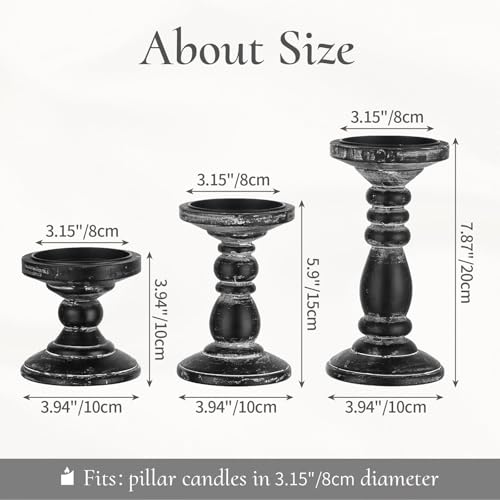 Wood Pillar Candle Holder: 3Pcs Rustic Black Candle Holders for Pillar Candles Wood Candle Holders Distressed Wooden Farmhouse Candle Holder Large Rustic Candle Holder for Fireplace Table - color: Black, size: 3.94", 5.9", 7.87"