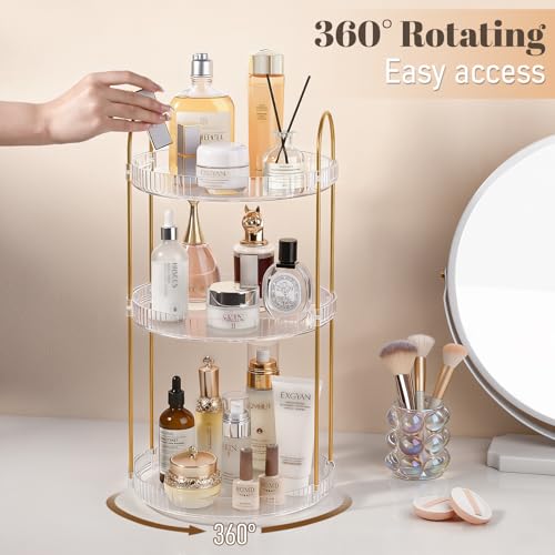 Anyoifax 360° Rotating Makeup Organizer 3 Tier Large Capacity Perfume Skincare Tray for Dresser Spinning Bathroom Counter Organizer for Vanity Lazy Susan Turntable Storage for Kitchen, Clear - size: 3 Tier