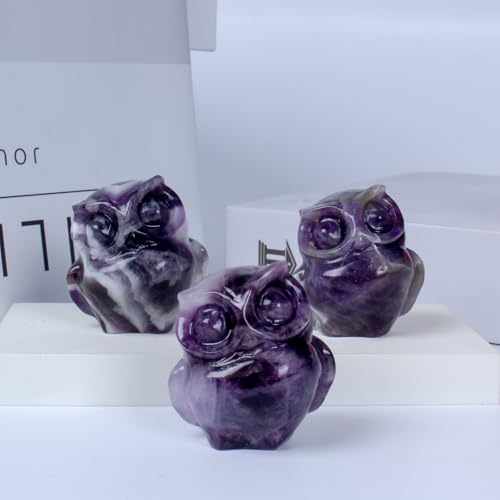 2 Inch Owl Figurine Handcrafted,Amethyst Healing Crystal Animal Sculpture,Home Decor Unique Gift for Collectors,Crystal Artwork Nature Lovers Birthday Anniversary Present Spiritual Gift - color: Amethyst Owl