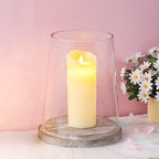 8" Wide Glass Hurricane Candle Holders with Handmade Sturdy Glass Sleeves and Distressed Brown Wood Base for Pillar Candle & Plants, Industrial, Farmhouse, Display Cloche Bell Jars, Table Centerpiece - color: Rustic Brown, size: 8.5"x11"