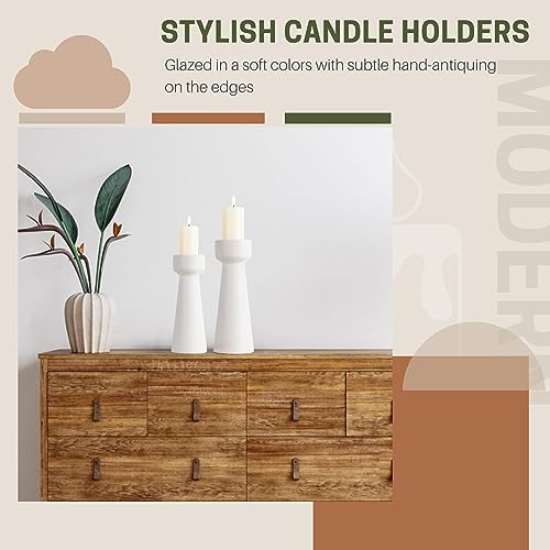 Candle Holders Ceramic White Taper S&L Set of 2 Matte Stylish Decorative Candlestick Holders for Home Decor Dinning Wedding Party Aromatherapy Votive (CH7585W)