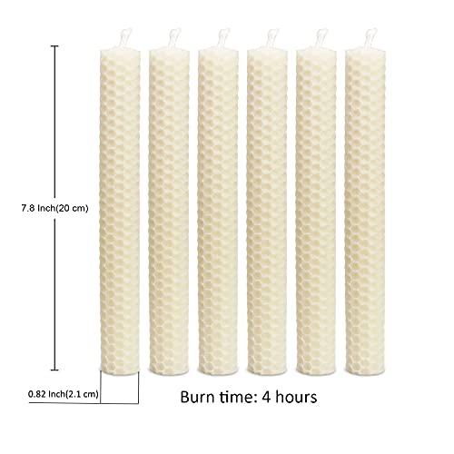 DEYBBY Natural Beeswax Taper Candles,8inch Dripless and Smokeless White Bee Wax,4Hour Burn Time Flat Top (Pack of 6) - color: White, size: 6 Pack