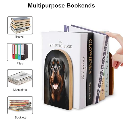 Cool Rottweiler Dog Art Bookend for Shelves Study Wood Bookend Support Heavy Duty Book End Non-Skid Decorative Book Stopper Book Organizer for Home Office Desktop Organizer 1 Pairs