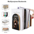 Cool Rottweiler Dog Art Bookend for Shelves Study Wood Bookend Support Heavy Duty Book End Non-Skid Decorative Book Stopper Book Organizer for Home Office Desktop Organizer 1 Pairs