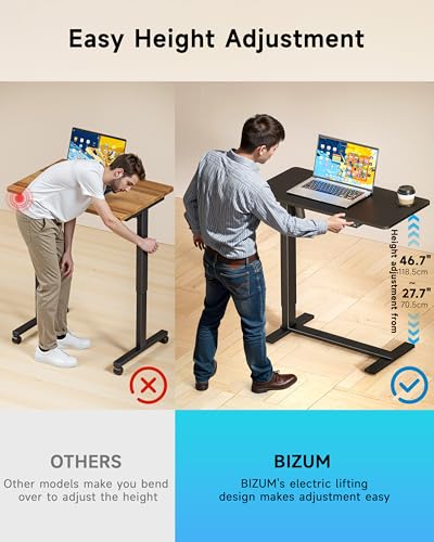 BIZUM Small Electric Standing Desk Bedside Table with Hidden Wheels 31.5 x 15.8 Inch Adjustable Computer Laptop Office Desk, Black - color: Black