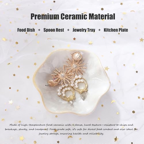 Jewelry Tray,Ring Dish,Ceramic Trinket Tray,Key Bowl,Decorative Plate,Necklace Earrings Ring Holder for Mom Friends Sister Daughter (White) - color: White