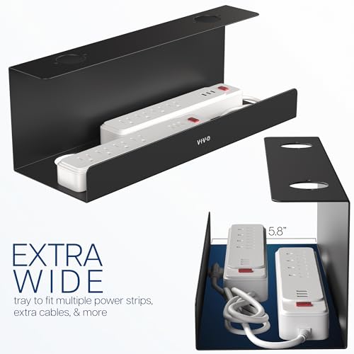 VIVO Under Desk 17 inch Extra Deep Cable Management Trays, Power Strip Holders, Cord Organizers, Wire Tamers for Office and Home, Black, 2 Pack, DESK-AC16-2C - color: Black, size: Extra Deep