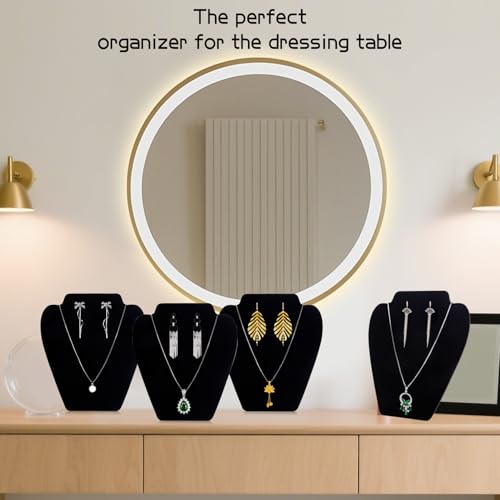 TENINYU Black Necklace Earring Jewelry Display Stand, 8 x 7 Inch Foldable Black Velvet Necklace Bust Easel Chain Holder Organizer Rack for Home or Store Show (6 Pack) - size: 6 Pack