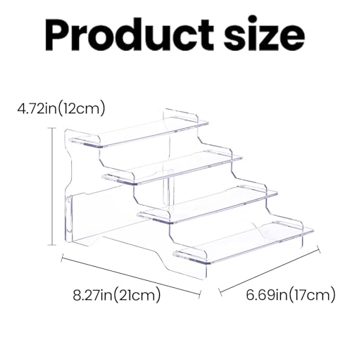 4 Tier Compact Acrylic Display Risers for Perfume, Cupcakes, Figurines – Clear Tiered Tray Stand for Decorative Organizing, Party, Holiday 8.27 IN