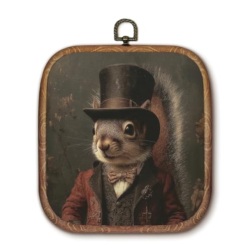 Hxlac Victorian Squirrel Rectangular Wall Art Framed, Vintage Victorian Style Animal Rectangular Wall Decor, Autumn Squirrel Hanging Canvas Prints Wall Sculptures for Farmhouse Home Room Decor, 5.7×6.5 Inch - color: squirrel rectangular