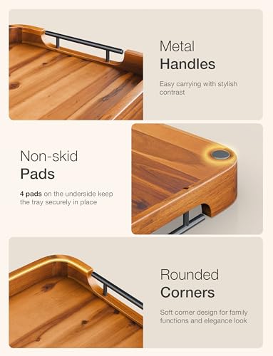 TIDITA Ottoman Tray for Living Room – 17"x13" Rectangle Serving Tray with Handles – Wooden Tray for Coffee Table, Living Room, Breakfast in Bed – Decorative Trays for Ottoman or Couch (Acacia Wood) - color: Acacia Color, size: 17" x 13" x 2"