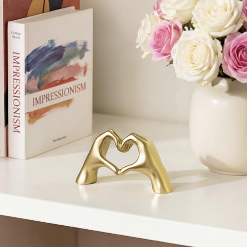 Gold Decor Living Room – Mini Small Heart Hands Sculpture – Shelf Decor Aesthetic – Cute Home Accent Table & Shelves – Love Statue - Gifts Girlfriend, Wife, Women, Teen Girls, Valentine (Gold, Mini) - color: Gold, size: Mini