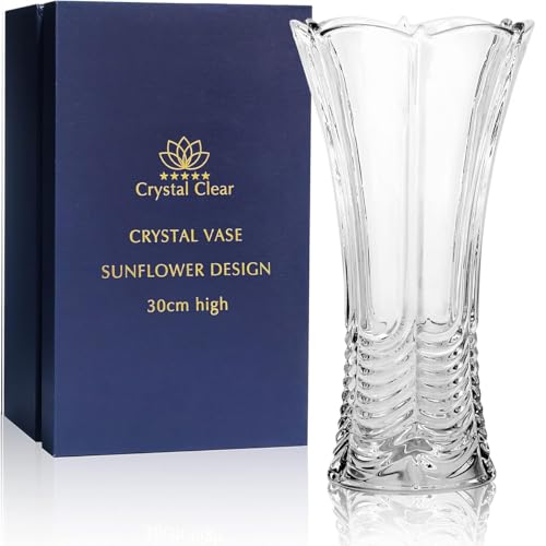 CS Crystal Vase 12-inch high, Water Ripple Design, for Flowers & Decor. Lovely Nice Shiny Piece. Perfect as a Gift, Suitable for All Occasions. - style: Water Ripple Design